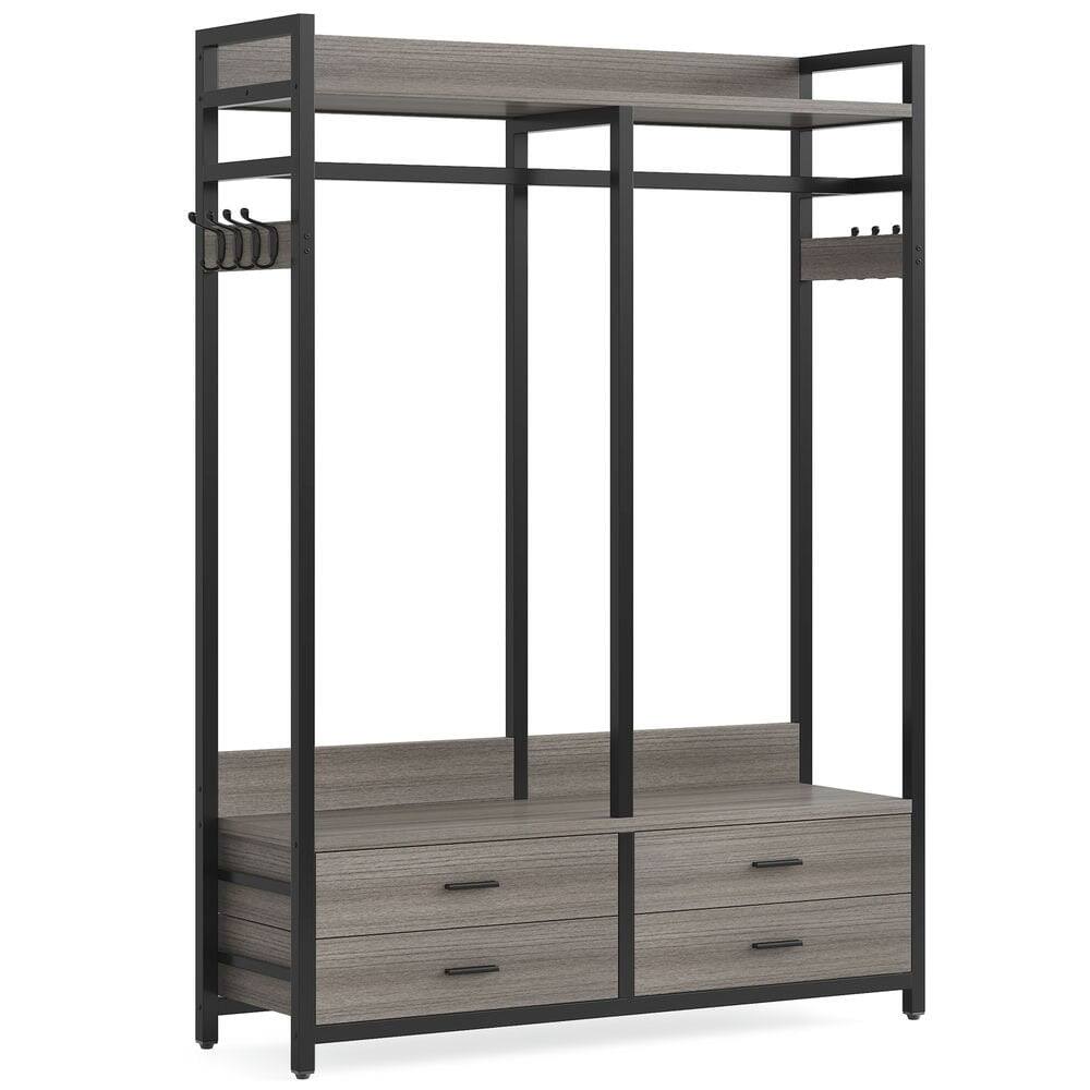 Front. Kadyn - Kadyn Freestanding Closet Organizer, Garment Rack with Drawers & Shelves,Gray - Gray.