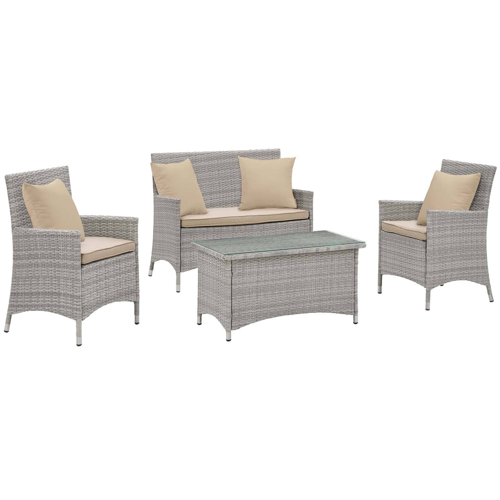 Angle. Modway - Bridge 4 Piece Outdoor Patio Patio Conversation Set with Pillow Set by Modway - Light Gray Beige.