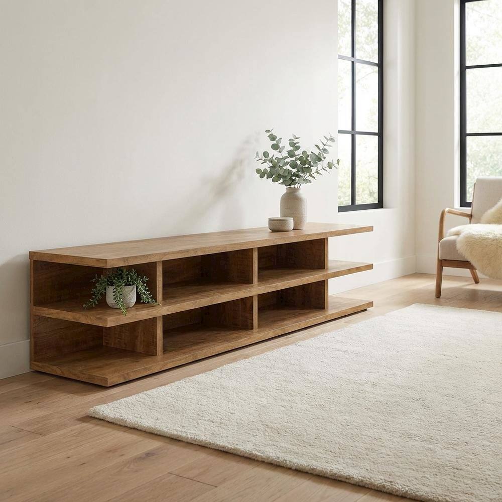 Alt View 2. FurniFact - Green 78-Inch TV Stand, 2-Tier Storage, Farmhouse Design in Engineered Wood - Brown.