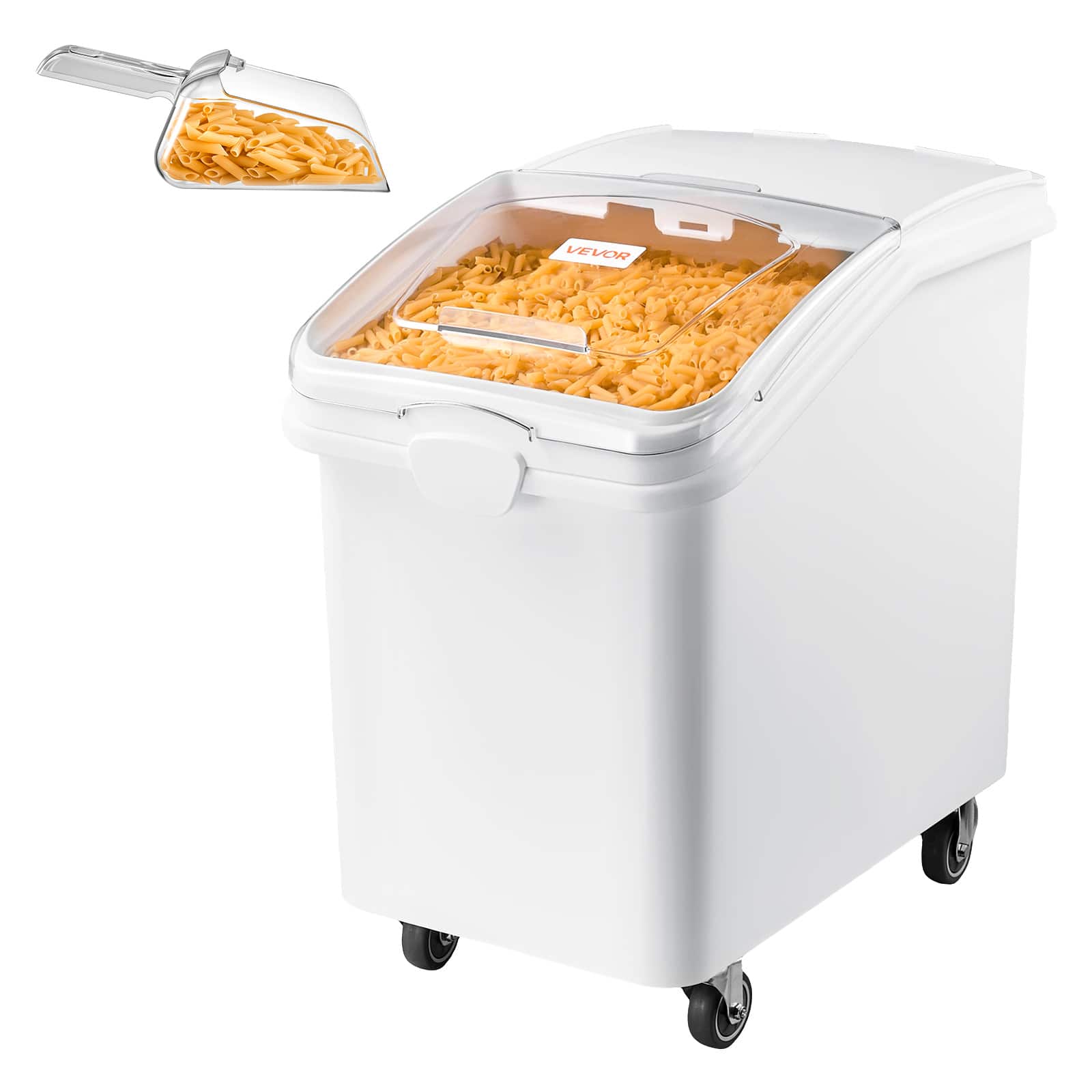 VEVOR - Rice Storage Container 198 lbs/31.7 Gallons Dog Food Dispenser Bin, for Kitchen Pantry, 120L Large Grain Cereal Flour - White