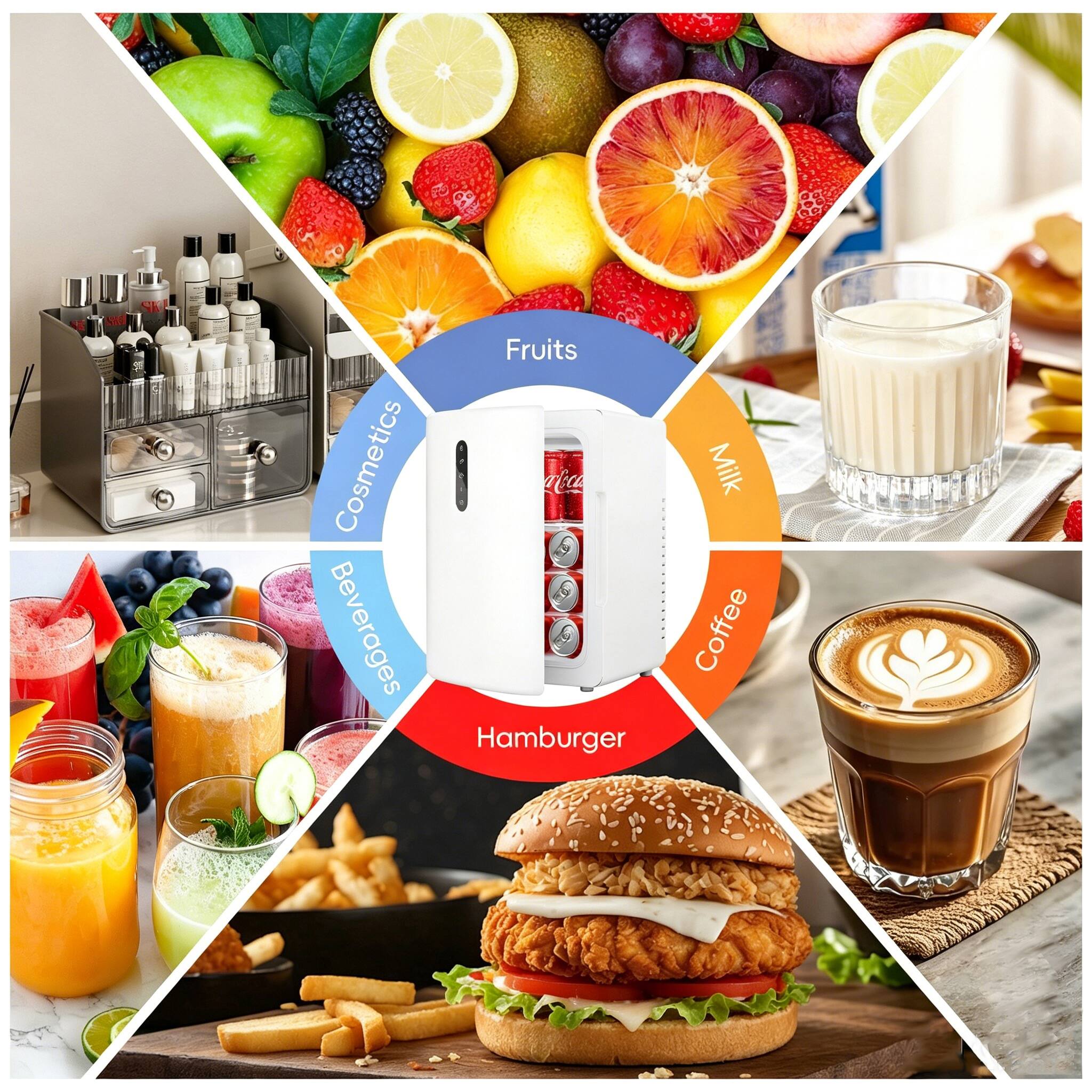 SK Cosmetics, Beverages, Fruits, Milk, Coffee, Hamburger