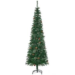 Homcom - Pencil Artificial Christmas Tree, Slim Pine Needles, Realistic Branches, Pine Cones, Metal Base - Green