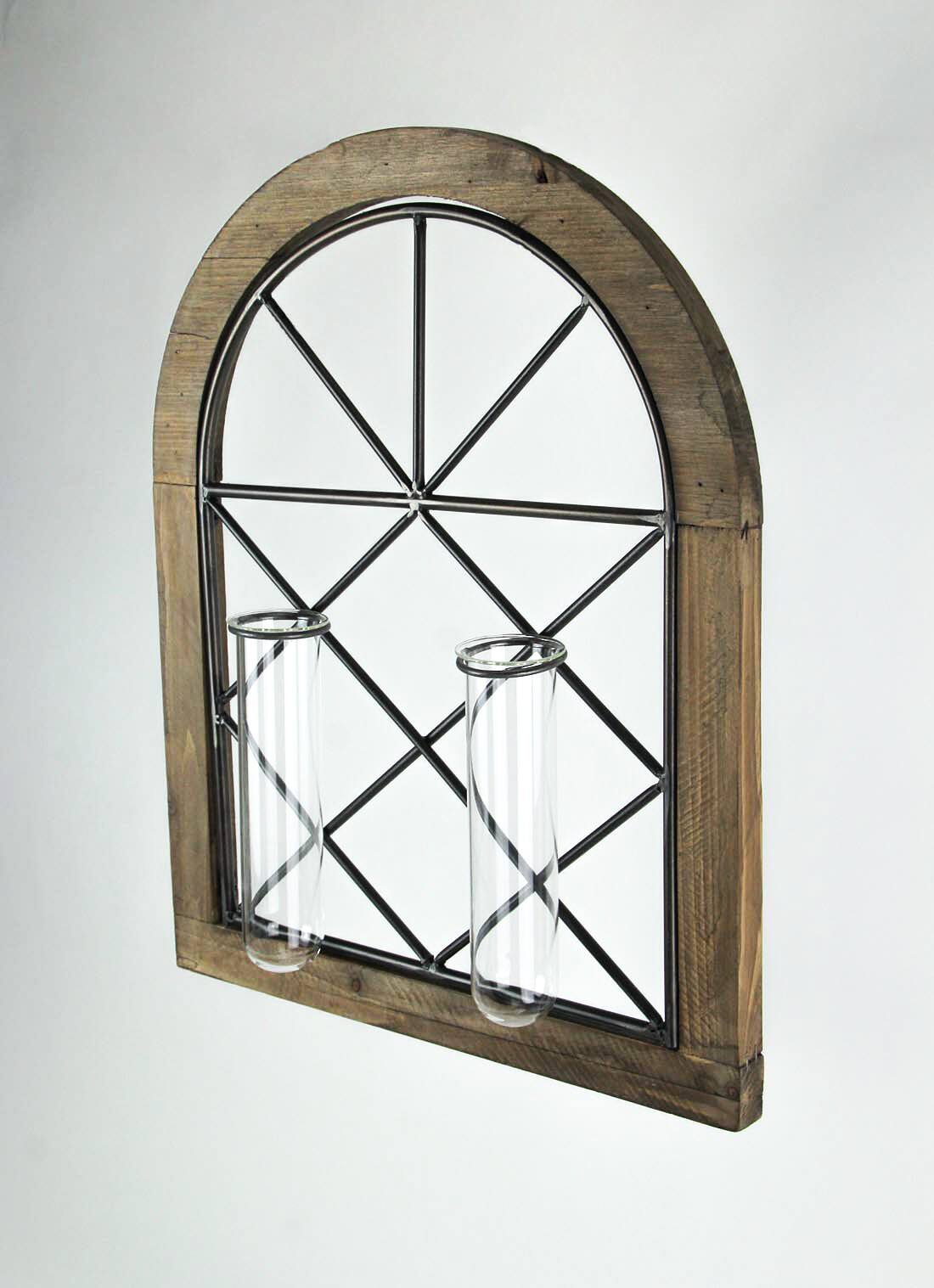 Alt View 1. The Gerson Companies - Cathedral Style Wall Flower Sconce With Dual Glass Bud Vases - Brown.