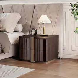 Whisen - 2-Drawer Fluted Nightstand,Fully Assembled Bedside Table with Heavy-Duty Base and Gold Pulls - Dark Brown