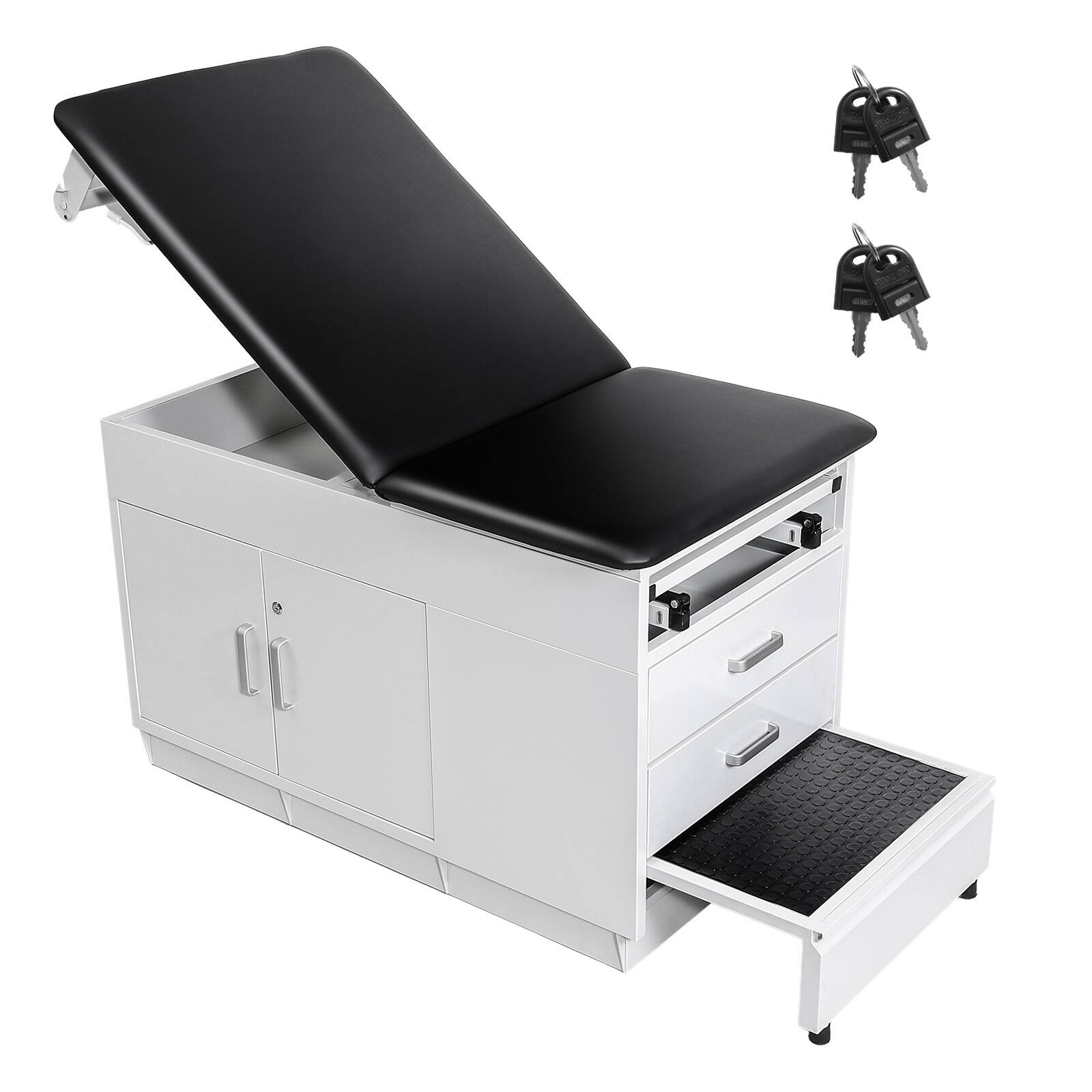 Alt View 5. VEVOR - Pro Medical Exam Table, Medical Examination Bed with Adjustable Backrest, Physical Therapy Exam Table - White, black.