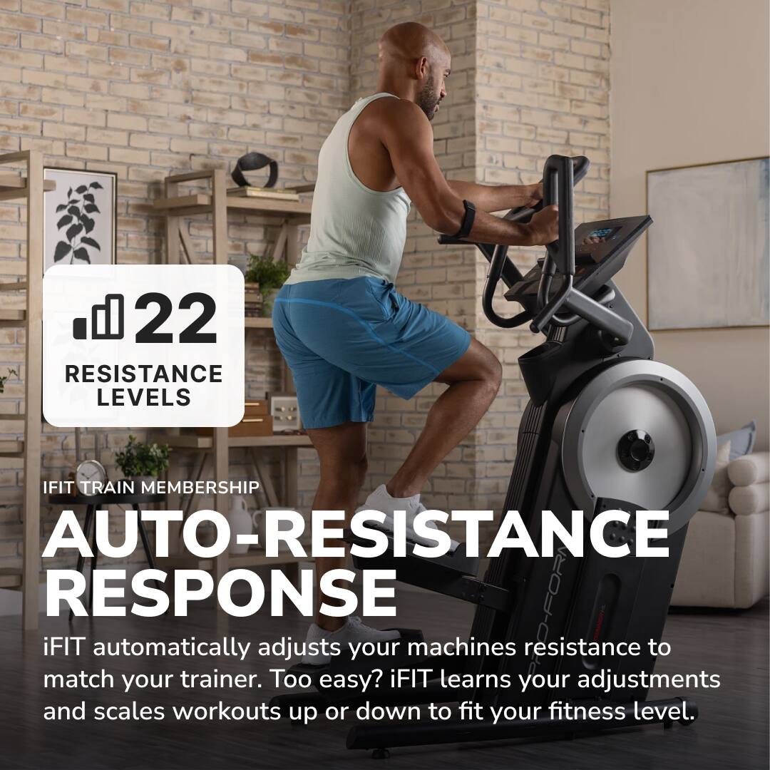 22 RESISTANCE LEVELS

IFIT TRAIN MEMBERSHIP

AUTO-RESPONSE

iFIT automatically adjusts your machine's resistance to match your trainer. Too easy? iFIT learns your adjustments and scales workouts up or down to fit your fitness level.
