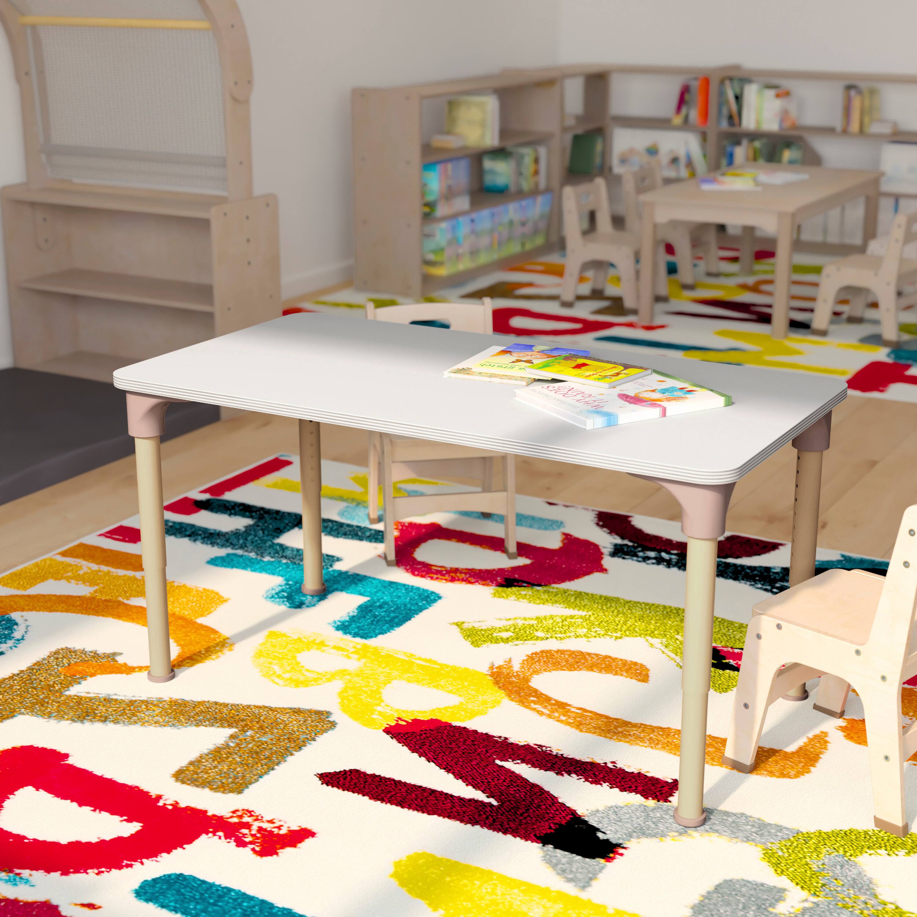 Alt View 2. Flash Furniture - Bright Beginnings 23.5" x 47" Commercial Wooden Rectangle Adjustable Height Classroom Activity Table - Metal Legs Adjust - White.