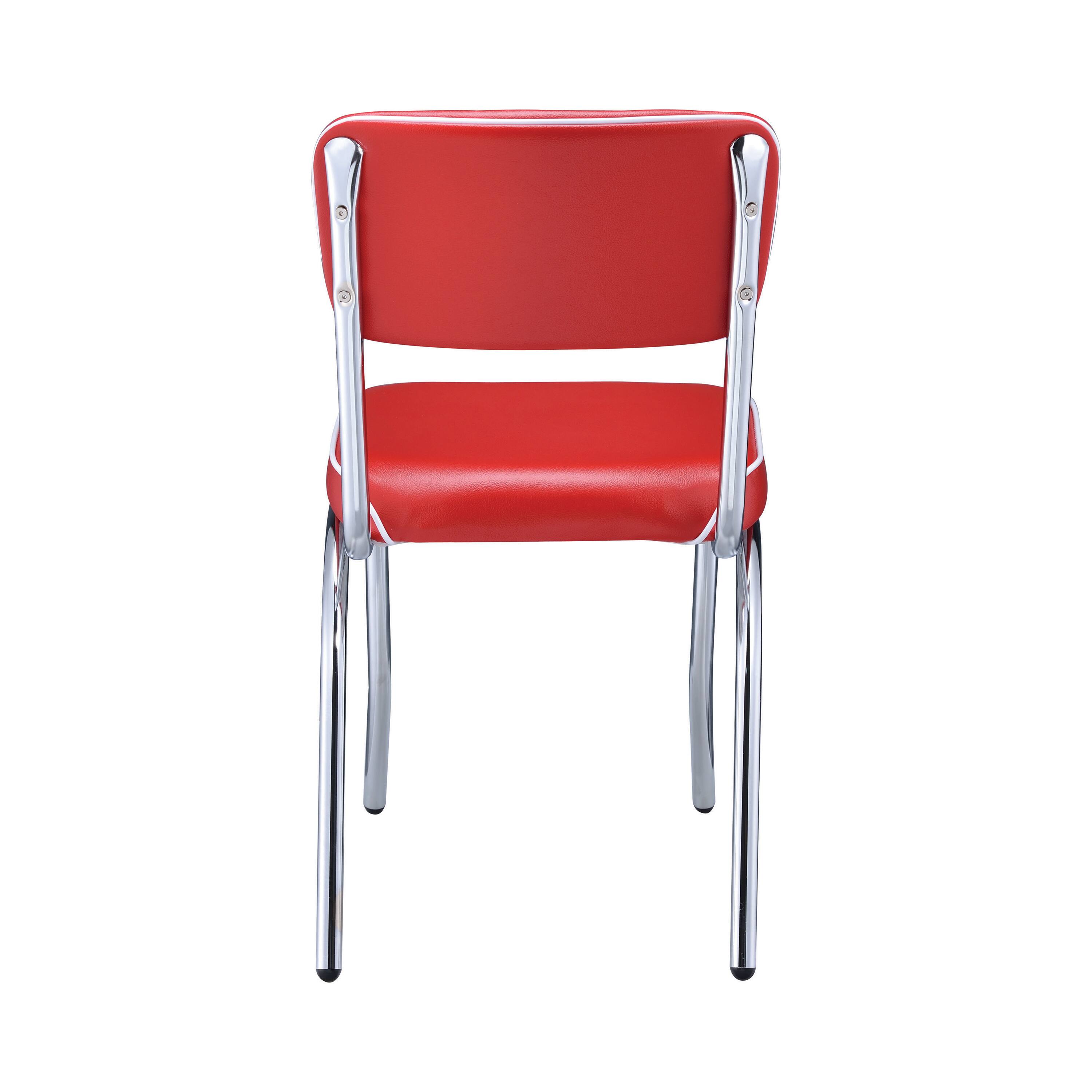 Alt View 2. Manhattan Lane - Dining Side Chair Set of 2, Retro Red Faux Leather, Chrome Metal Legs - Red, Chrome, White.