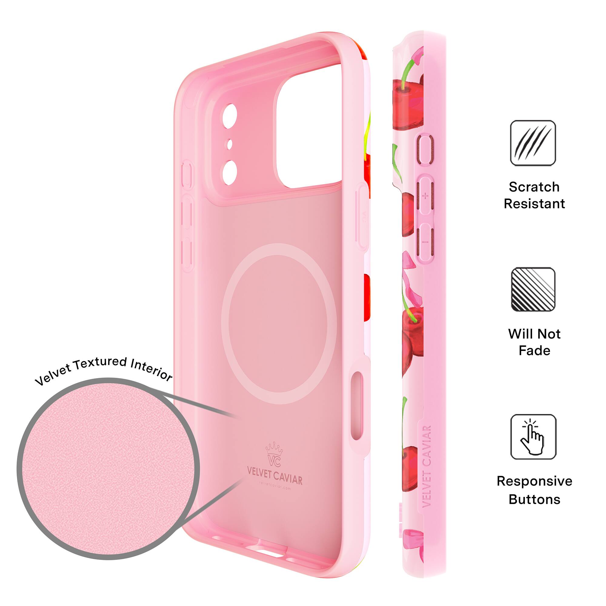 - Velvet Textured Interior
- Scratch Resistant
- Will Not Fade
- Responsive Buttons

VC VELVET CAVIAR