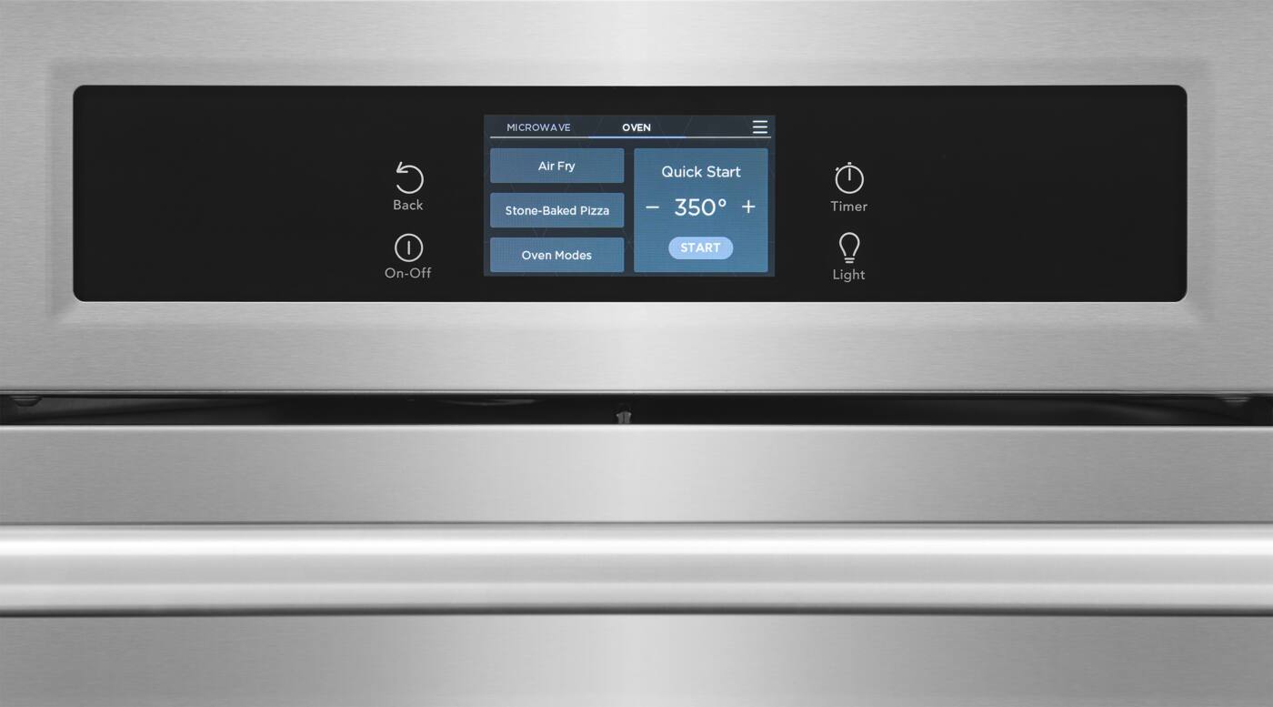 MICROWAVE OVEN  
Air Fry  
Stone-Baked Pizza  
Oven Modes  

Quick Start  
350°  
Timer  
Light  

Back  
On-Off
