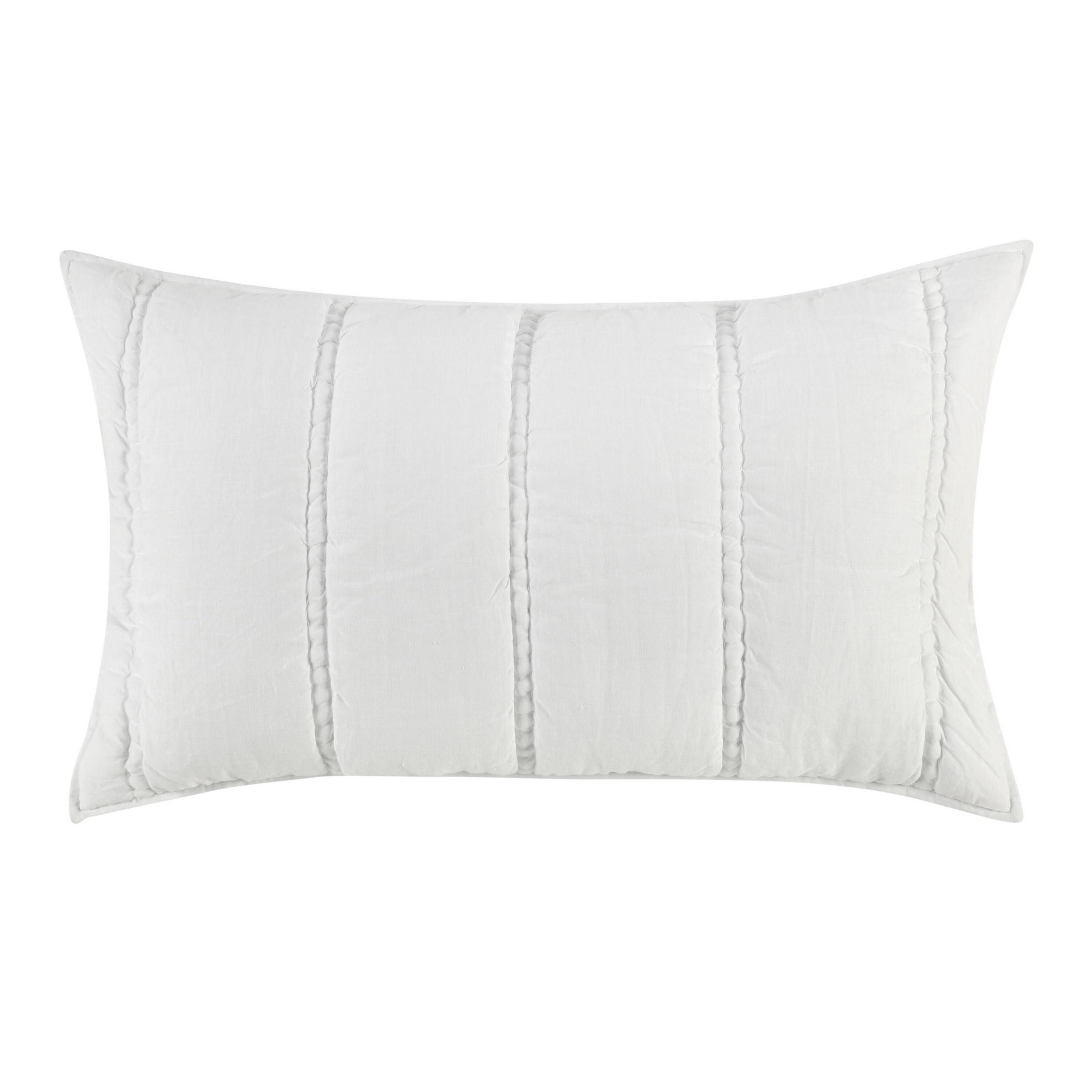 Front. Manhattan Lane - Rawi Lumbar King Pillow Sham, 20x36 Channel Stitch  Ramie Cotton - Cloud White.