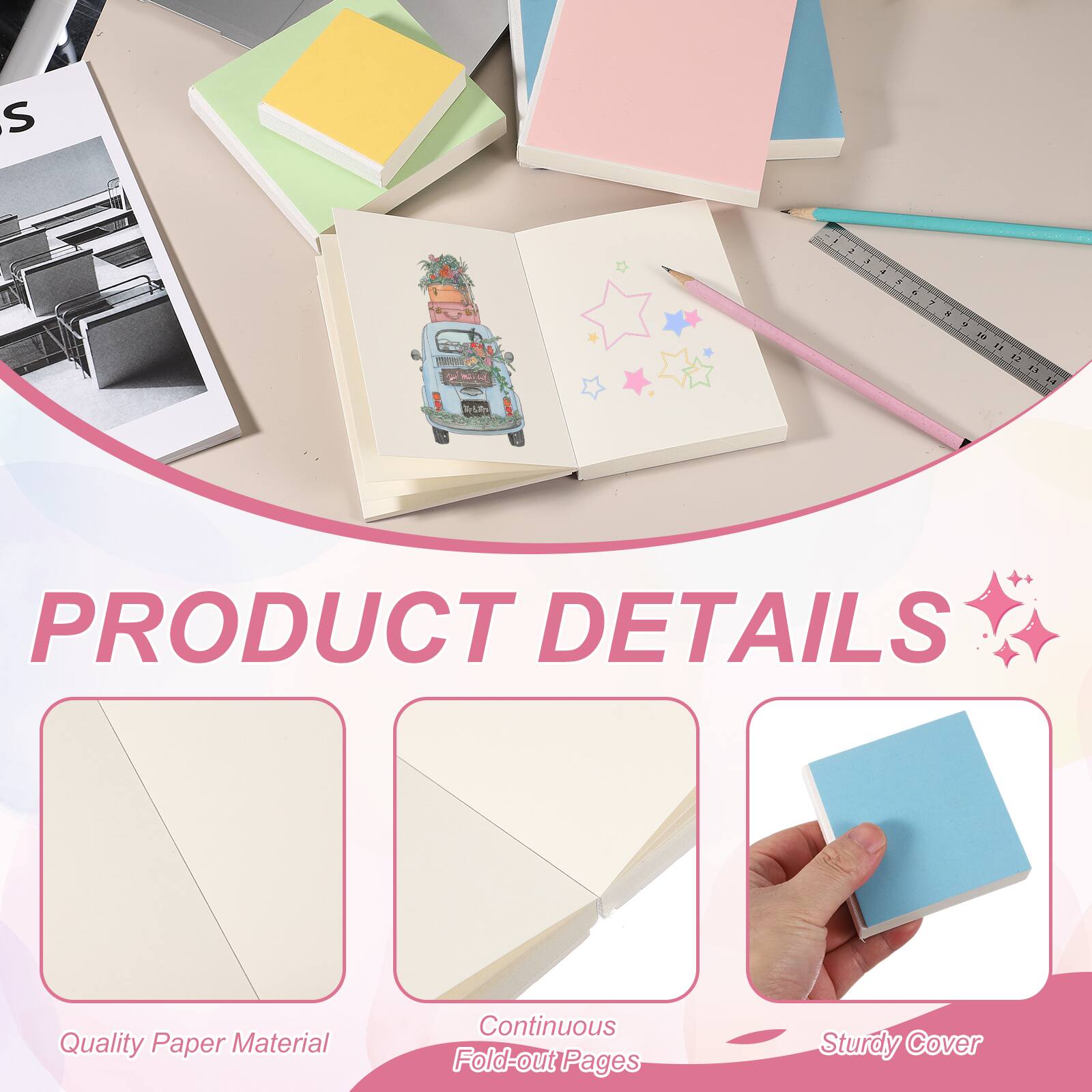 PRODUCT DETAILS

- Quality Paper Material
- Continuous Fold-out Pages
- Sturdy Cover