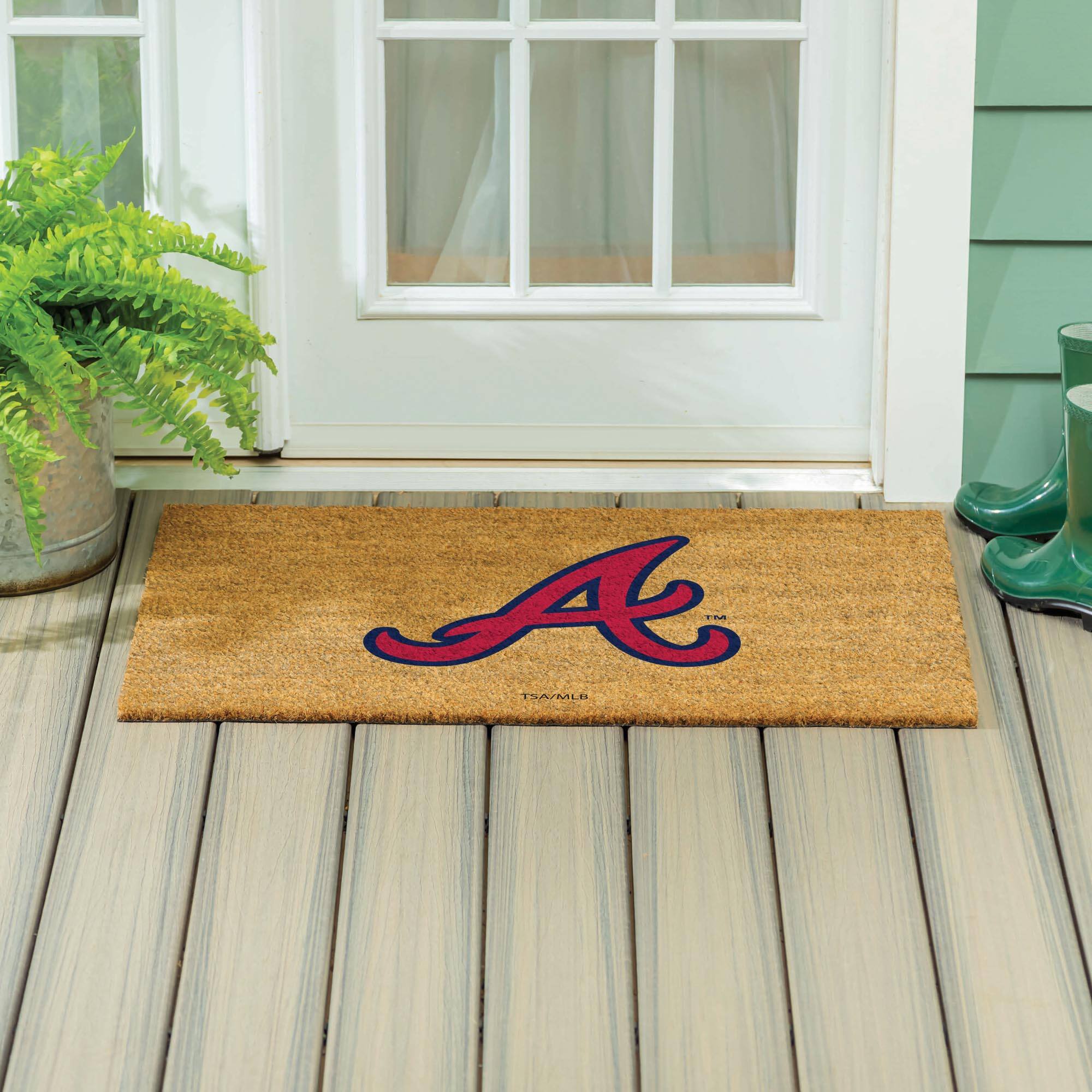 Alt View 3. Evergreen Enterprises - Atlanta Braves 24" x 36" Outdoor Team Logo Coir Mat - Brown.