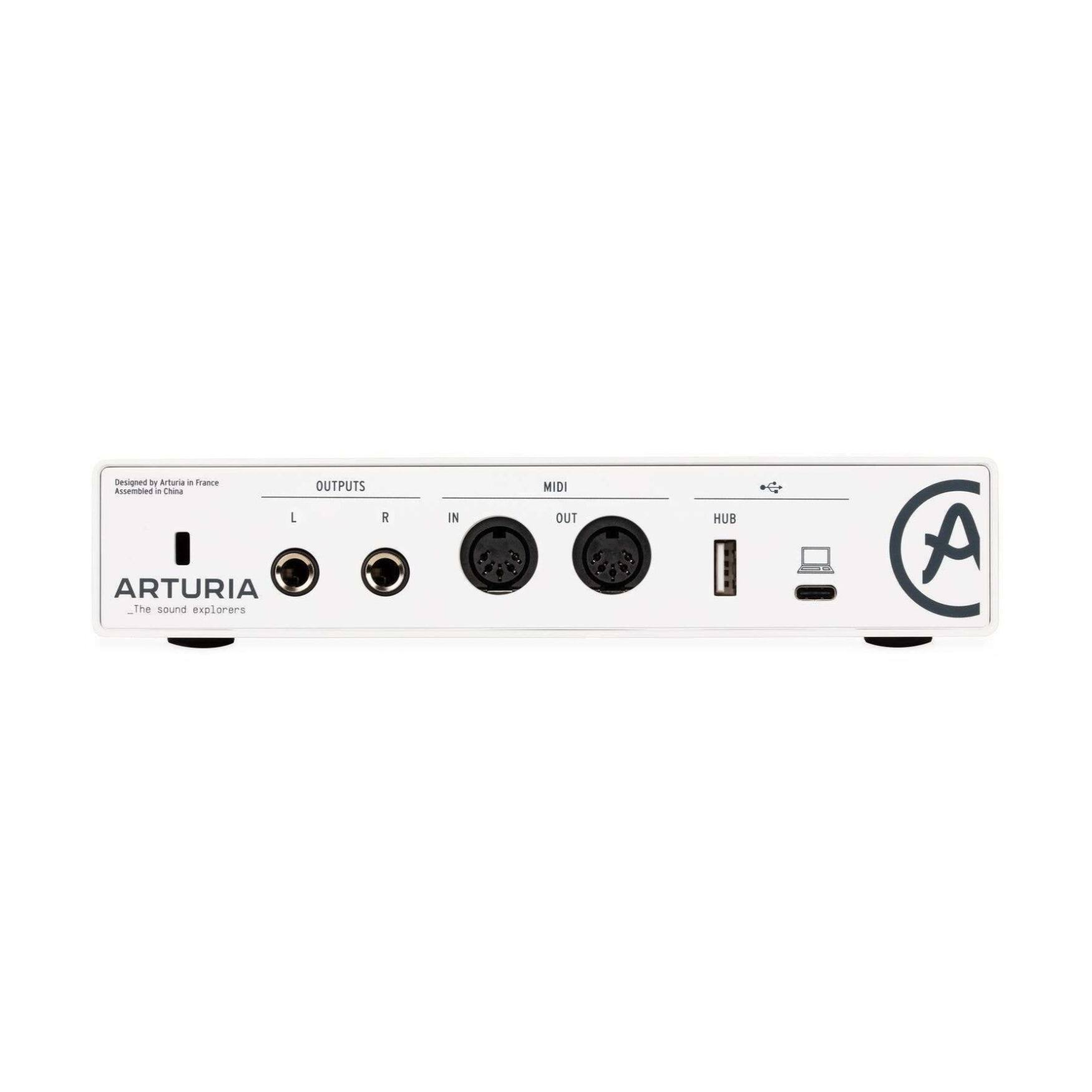 Designed by Arturia in France  
Assembled in China  

ARTURIA  
The sound explorers  

OUTPUTS  
L R IN  

MIDI OUT  

HUB