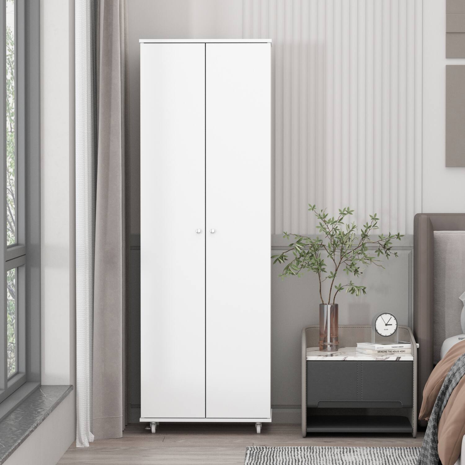 Alt View 1. Famapy - Famapy Tall Storage Shoe Cabinet: Mobile, Versatile Organizer with Lockable Wheels - White.