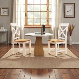 Hivvago - Set of 2 Elegant Wooden Dining Chairs with Tall Back Support - Natural, Cream White