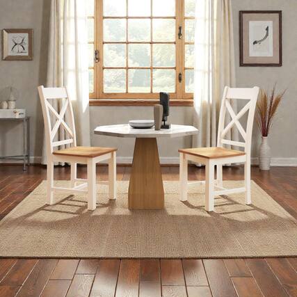 Front. Hivvago - Set of 2 Elegant Wooden Dining Chairs with Tall Back Support - Natural, Cream White.