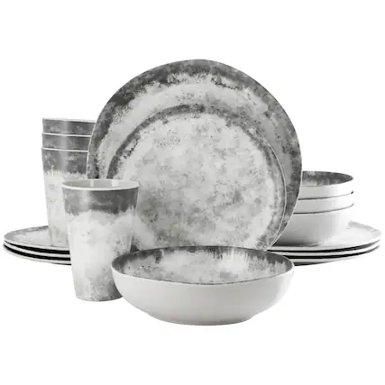 Front. Gibson - Gibson Elite Organic Decal 16 Piece Melamine Dinnerware Set in Gray - Gray.