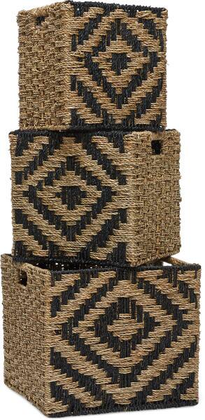 Back. Finch - Finch Botswana Two Tone Woven Basket, Set of 3, Natural - Natural.
