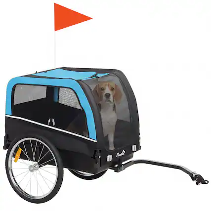 Front. Pawhut - Bike Trailer, Pet Cart Bicycle Carrier with 20" Air Tires, Quick-Release Wheels - Blue.