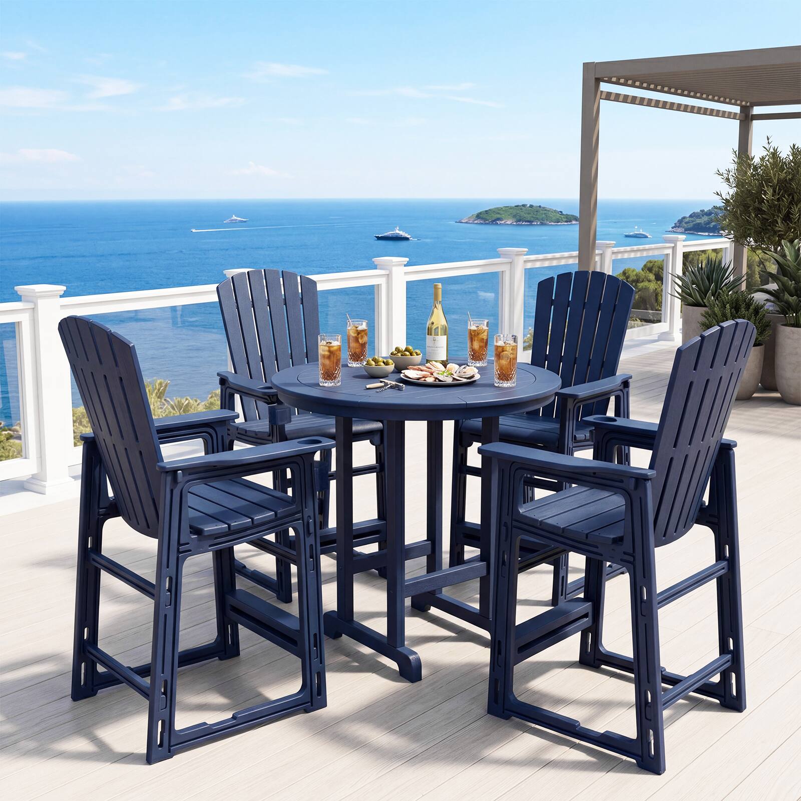 Alt View 5. Costway - Costway 1 PCS All-Weather HDPE Tall Adirondack Chair with Backrest Armrests Footrest Cup Holder - Navy Blue.