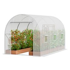 Front. VEVOR - Walk-in Tunnel Greenhouse, 9.6x6.4x6.2 ft Hoop House Greenhouse Tunnel, Plant Hot House with Galvanized Steel Frame - White.