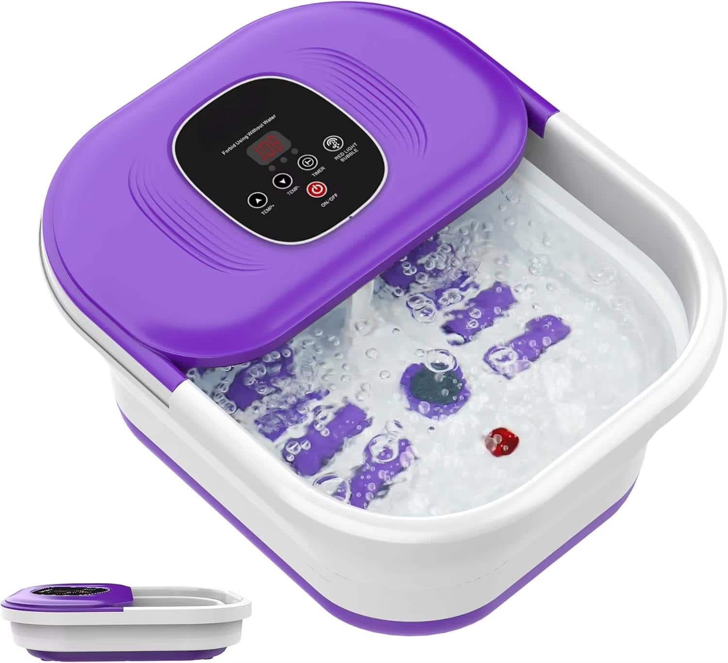 Luckbyte - Foldable Heated Foot Spa with Bubbles Red Light Rollers Pumice Stone for Home Relaxation