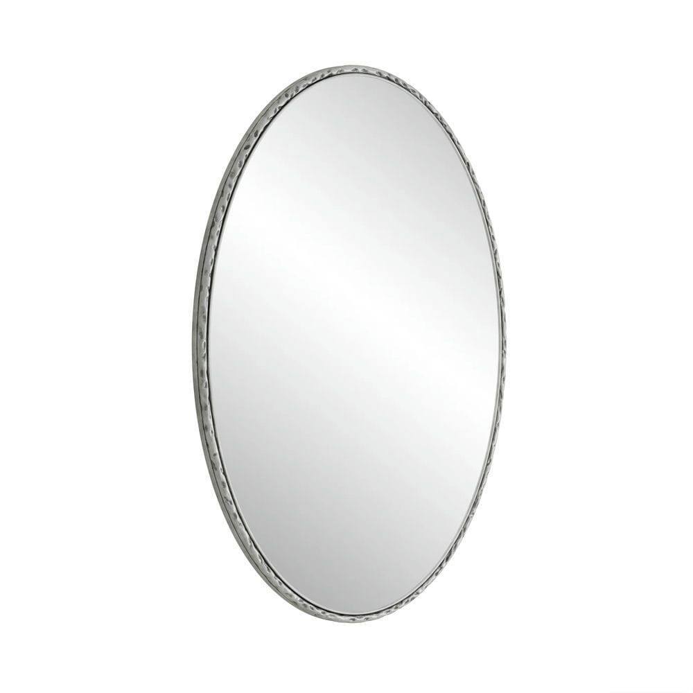 Left. Kadyn - Iron Art Oval Retro Mirror with Vintage Effect, Stylish Decorative Wall Mirror for Home Living Room, Silver.