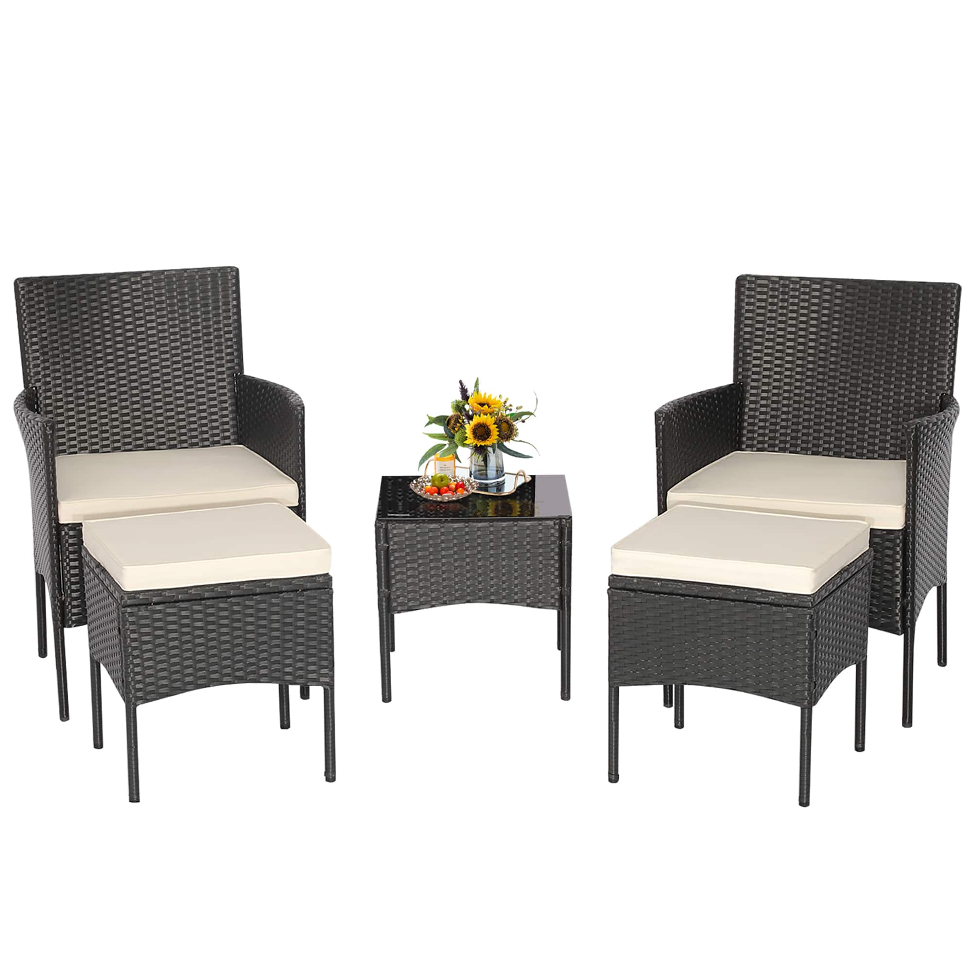 Costway - 5PCS Patio Rattan Furniture Set Cushioned Sofa Ottoman Armrest Side Table Garden - Black,Off White price history on PriceWatchPro