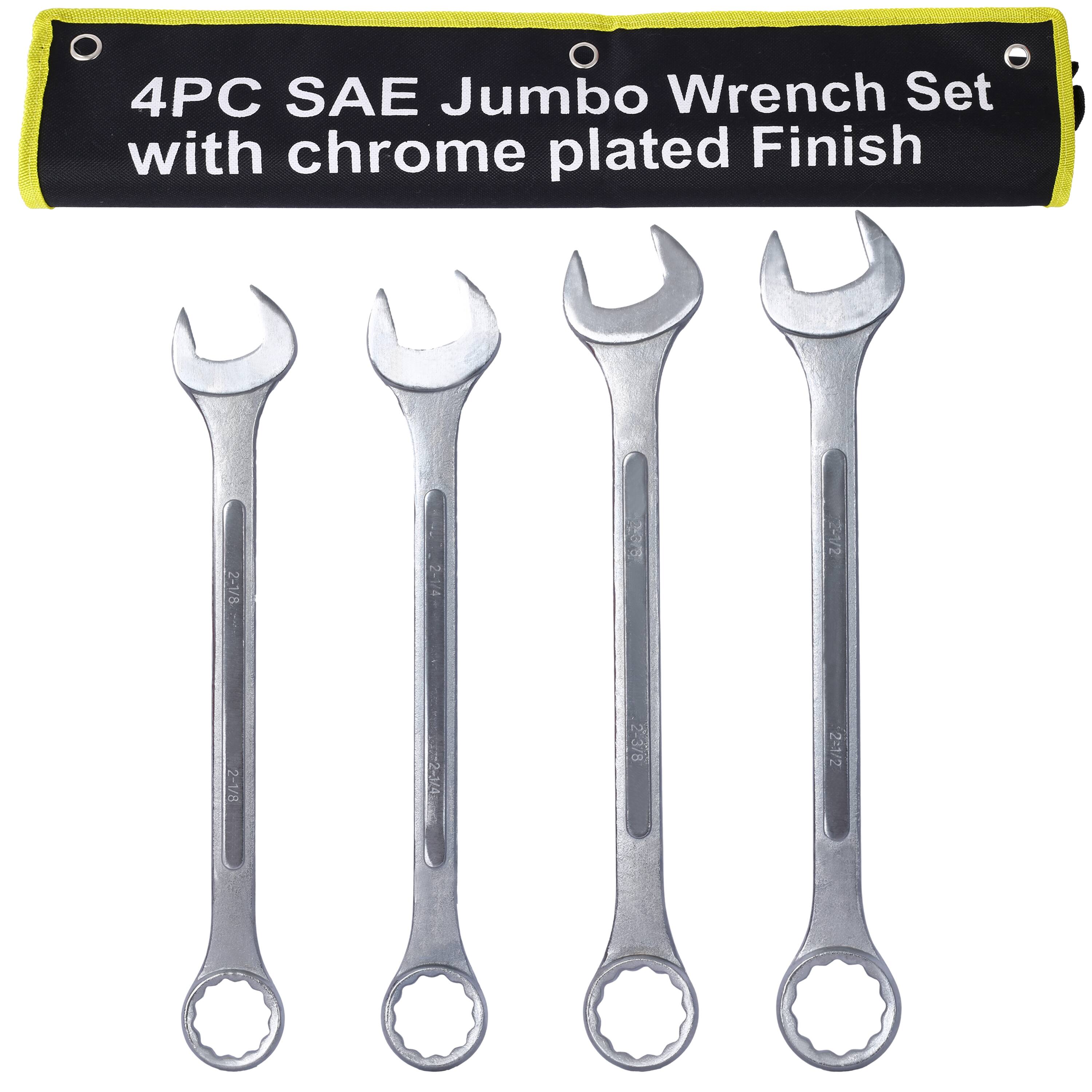 4PC SAE Jumbo Wrench Set with chrome plated Finish

2-1/8 23/32 2-1/2 223/32