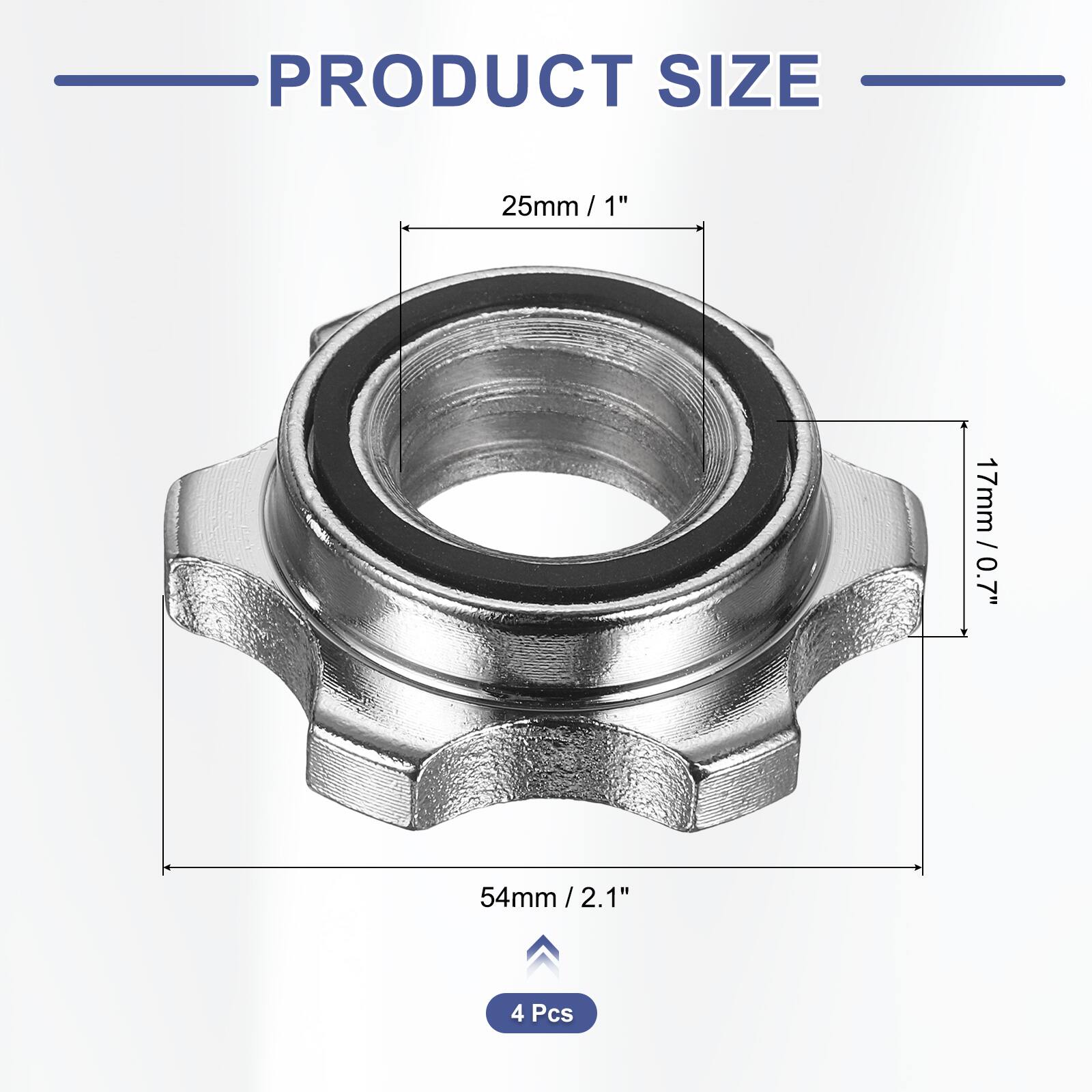PRODUCT SIZE  
25mm / 1"  
17mm / 0.7"  
54mm / 2.1"  
4 Pcs