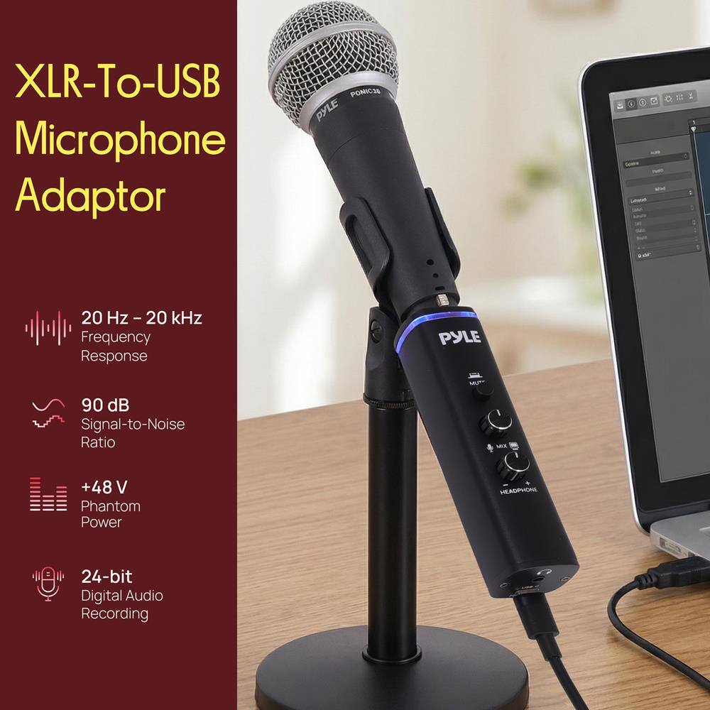 XLR-To-USB Microphone Adaptor

- Frequency Response: 20 Hz - 20 kHz
- Signal-to-Noise Ratio: 90 dB
- Phantom Power: +48 V
- Digital Audio Recording: 24-bit