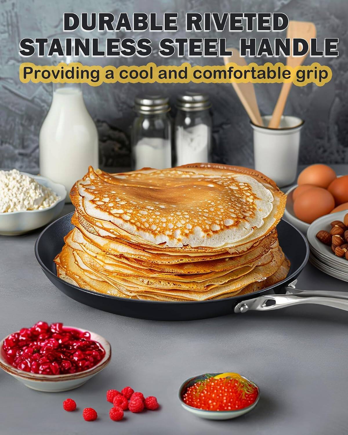DURABLE RIVETED STAINLESS STEEL HANDLE  
Providing a cool and comfortable grip