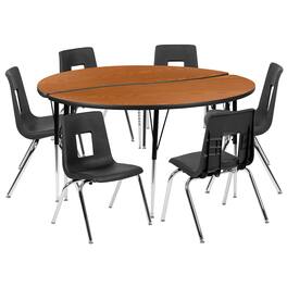 Flash Furniture - Emmy 60" Circle Wave Flexible Laminate Activity Table Set with 16" Student Stack Chairs, Oak/Black - Brown