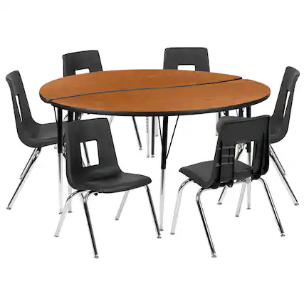 Front. Flash Furniture - Emmy 60" Circle Wave Flexible Laminate Activity Table Set with 16" Student Stack Chairs, Oak/Black - Brown.