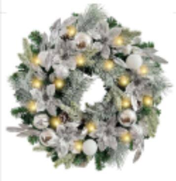 Alt View 1. Jojoka - 24-in Silver Christmas Wreath Pre-Lit for Indoor Outdoor Holiday Decorations - Green.