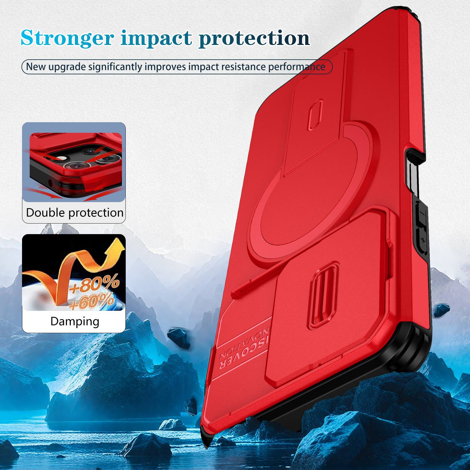 Stronger impact protection  
New upgrade significantly improves impact resistance performance  
Double protection  
+80% +60% Damping  
VAON ISCOVER NOU