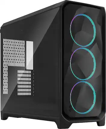 Front. Fractal Design - Meshify 3 XL RGB E-ATX Black Chassis with Light Tinted TG Side Panel Full Tower PC Case - Black.