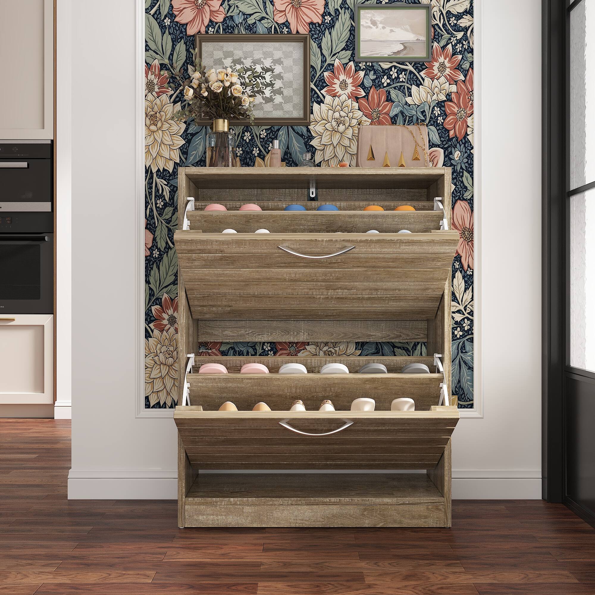 Alt View 5. Famapy - Famapy Shoe Cabinet Flip - Down Desigh Shoe Racks Rustic Charm, Smart Storage - Wooden.
