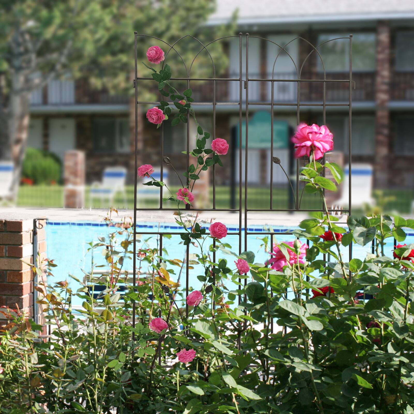 Alt View 6. Loheer - Rustproof Metal Garden Trellis Set 5.9 ft x 1.48 ft - 4 Pack - Brown.