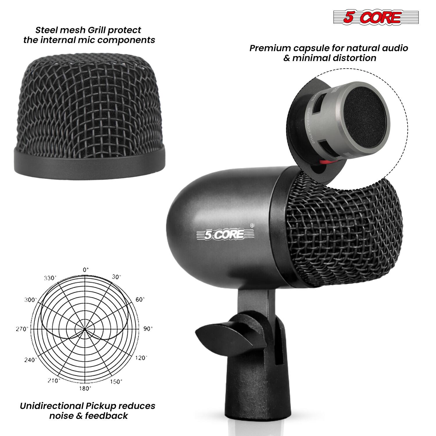 Steel mesh Grill protect the internal mic components

5 CORE

Premium capsule for natural audio & minimal distortion

Unidirectional Pickup reduces noise & feedback