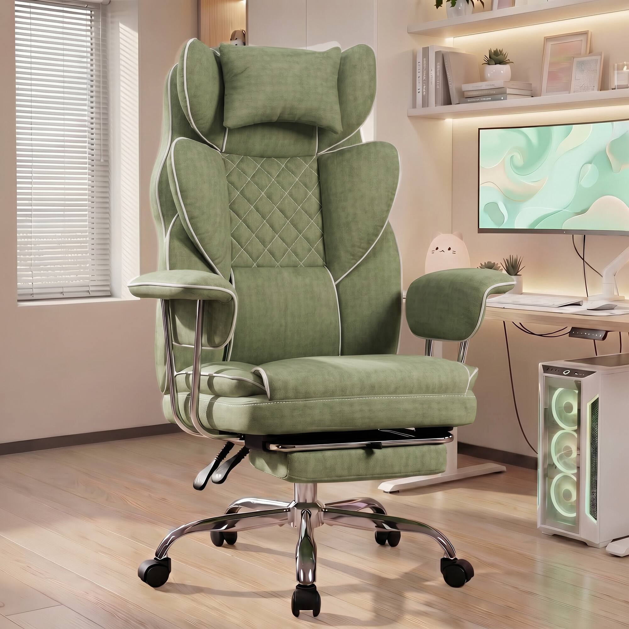Alt View 6. Celtoss - Executive Office Chair, Ergonomic Big and Tall Heavy Duty Computer Desk Chair, High Back with Lumbar Support - Fabric - Green.