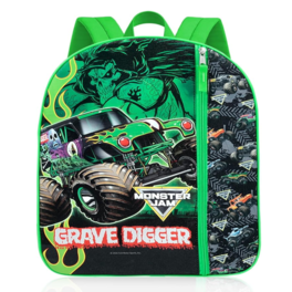 Monster Jam - Fast Forward Monster Jam16" Kids Backpack Grave Digger School Bag with Front Pocket & Side Mesh, Lightweight for Kids - Black