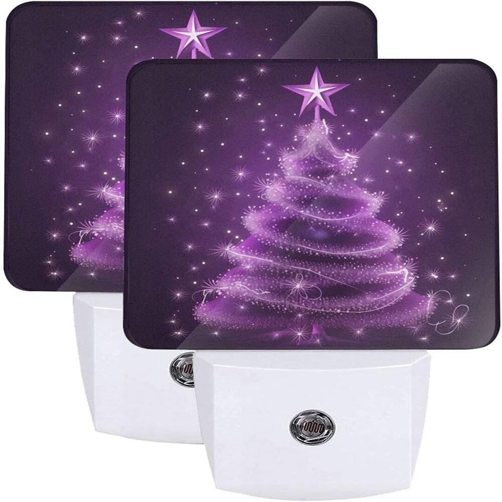 Front. ACJPR - Purple Christmas Tree LED Plug-In Night Lights, 2-Pack Auto Sensor - Color: Stars Purple Christmas Tree.
