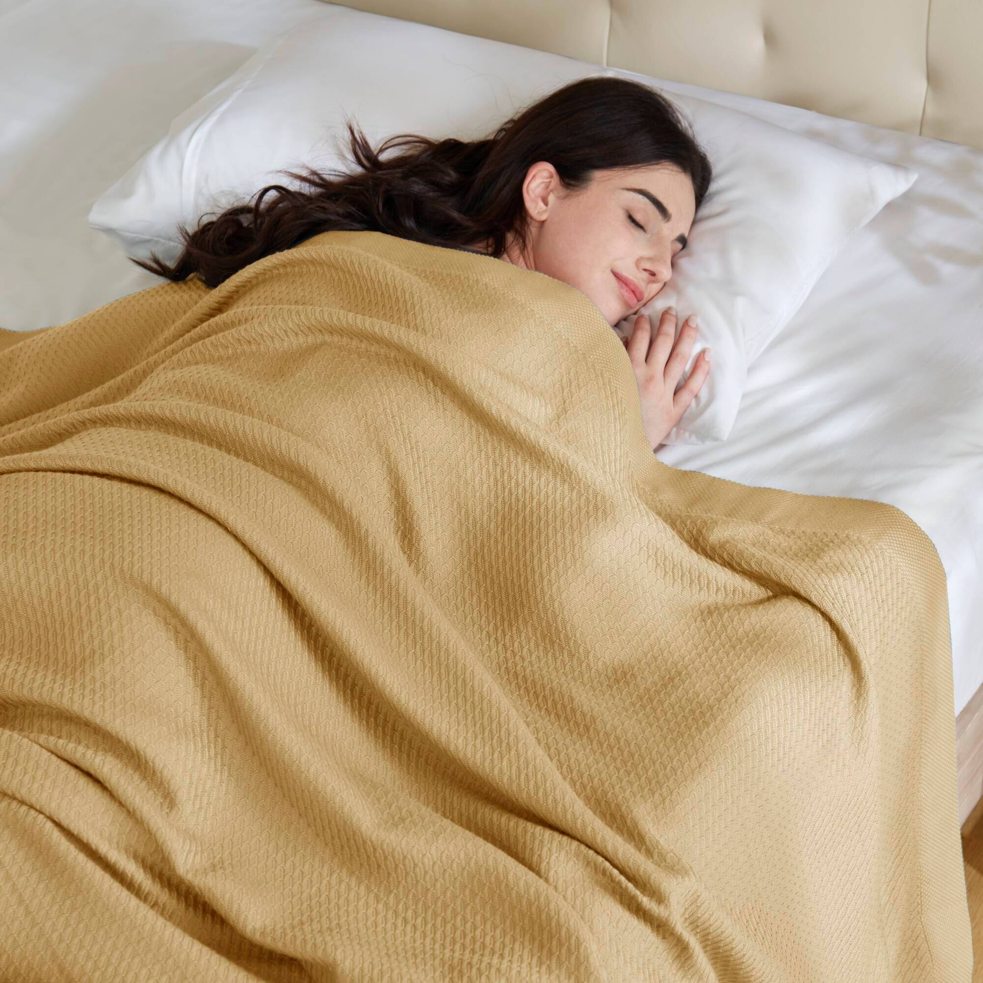Alt View 4. Gracie Mills - Deniz 100% Certified Egyptian Cotton Blanket - Mustard.