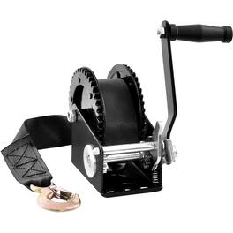 VEVOR - Hand Winch, 2000 lbs Pulling Capacity, Boat Trailer Winch Heavy Duty Rope Crank with 23 ft Polyester Strap - Black