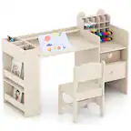 Front. Gymax - Gymax Kids Art Table & Chair Set w/Detachable Paper Roll Holder & Cubby Cabinet Drawer Natural - Natural.