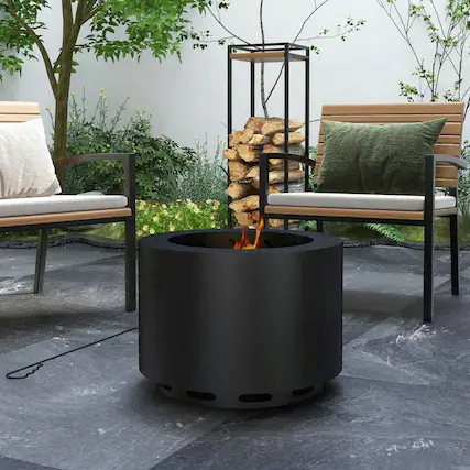 Front. Resenkos - Steel Smokeless Fire Pit, Portable Camping Stove with Poker for Backyard & Patio, Black.