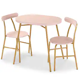 Best Choice Products - 3-Piece Oval Dining Table Set, Modern Small Kitchen Dinette w/ 2 Chairs - Pink/Gold - Pink & Gold