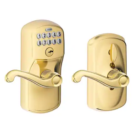 Front. Schlage - Schlage Bright Brass Steel Electronic Keypad Entry Lock - Bright Brass.
